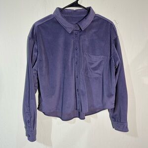 true craft purple corduroy button up long sleeve boxy fit shirt size medium